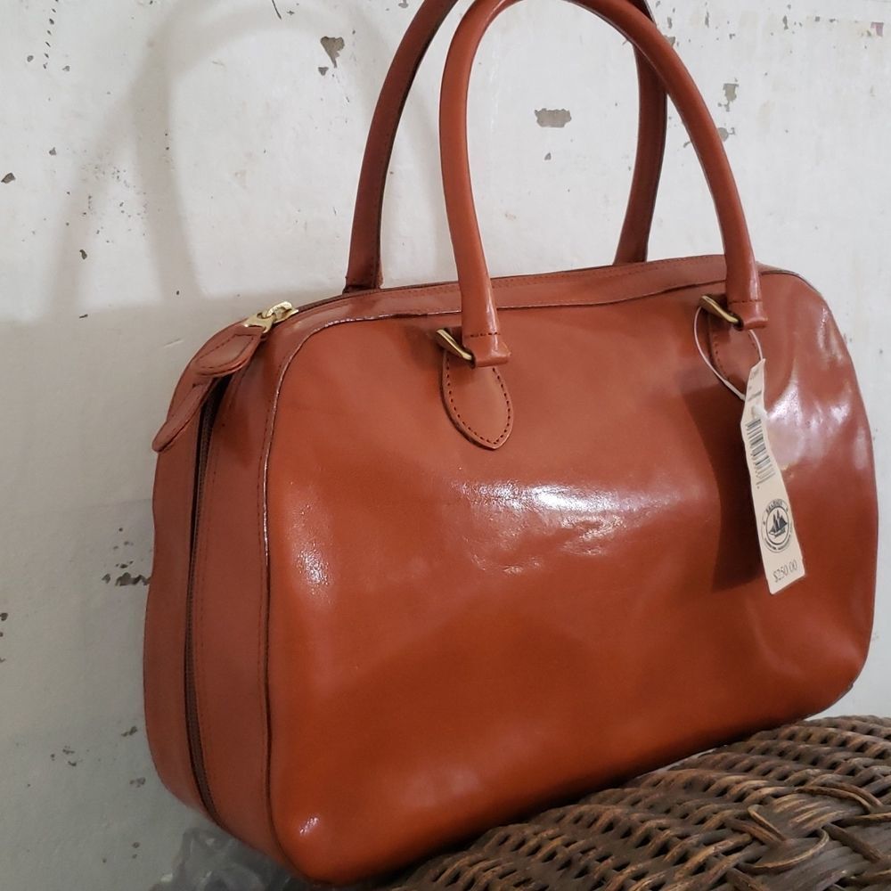 NEW * BRAHMIN Olivia Caramel Hampshire Italian Leather Crossbody Satchel Bag